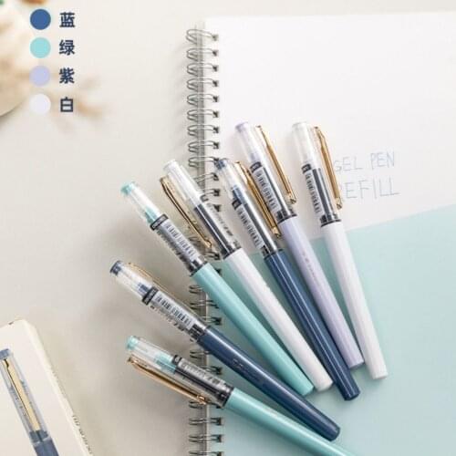 NEW DELI Golden Pen Clip Business Sign Pen Straight Liquid Rollerball Pen 0.5mm Large Capacity Quick Dry 2/4/8PCS