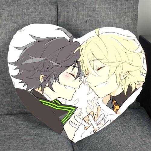 New Arrival Seraph Of The End Pillowcase Heart Shape Satin Fabric Pillow Cover For Home Bedroom Wedding Decorate Pillow Cases