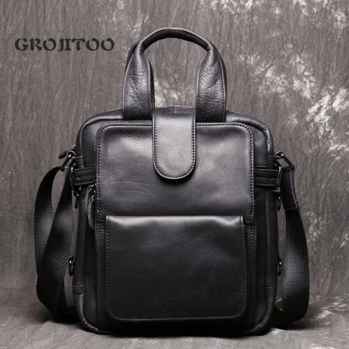 GROJITOO New genuine leather mans portable briefcase mens head leather shoulder bag frosted Leather Messenger Bag for man