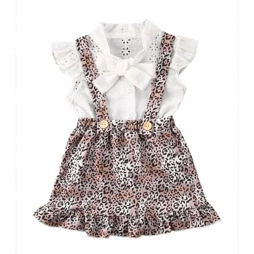 6M-5Y 2pcs clothing set for Toddler Kids Baby girls summer clothes lace short Sleeve Blouse Tops+Suspender ruffle Skirts