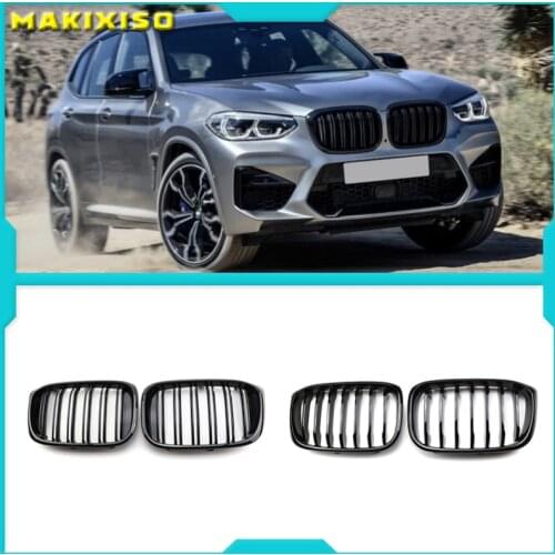 2PCS Front Grille Kidney Grill Double Slat For BMW 3 4 X3 X4 G01 G02 G08 2018 2019 2020 Racing Grills Car Styling Accessories