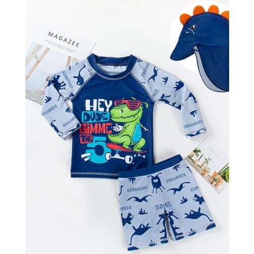 Print 3 pcs Bathing Suit Boy Shark Baby Swimsuit for Children UV Protection Kid Swim Suit Clothes Childrens Bath Boys Sunshade