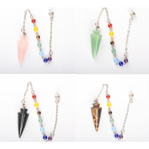 Carnelian Opal Lapis Quartz obsidian Aventurine Rose Pink quartz Chain Dowsing Healing Chakra Pendulum With Chain 1PCS