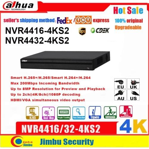 DAHUA NVR 16ch 32ch 4K NVR4416-4KS2 NVR4432-4KS2 1.5U H.265 200Mbps Incoming Bandwidth Up to 8MP Resolution 4HDD