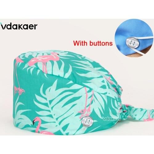 With button Unisex Scrubs Cap Adjustable pet grooming working Caps animal printing Scrub Lab work accessories pet beauty hats