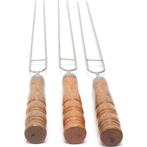 10PCS Barbecue Skewer Sticks with Storage Bag Grilling Roasting Sticks Forks Reusable Metal Skewers BBQ Shish Kabob Tools