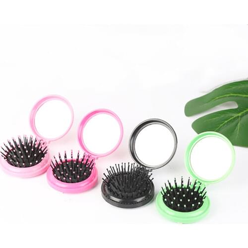 1pc Folding Air Bag Comb with Mirror Compact Pocket Size Portable Travel Hair Brush Cosmetic Mirror Head Massager Relax