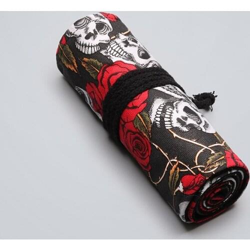 Creative Rose Roll School Pencil Case Kawaii 12/24/36/48/72 Holes Canvas Pencilcase for Girls Boy Large Pen Bag Stationery Pouch