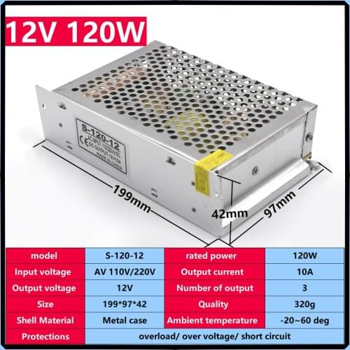 Transformer AC 110V/ 220V to DC 12V Switching Power Supply 10A source Adapter for CCTV LED Strip Switch Driver