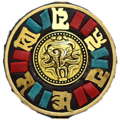 TZA10 Antique Nepal Handmade Six-word mantra Brass With Synthetic Coral And Turkey stone Bracelet DIY Bead For Necklace Making