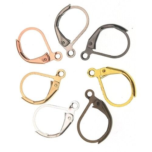 16*10mm 30pcs 7 Colors Silver Gold Gun black Plated Brass French Earring Hooks Wire Settings Base Ear Clasp Hook for DIY Jewelry