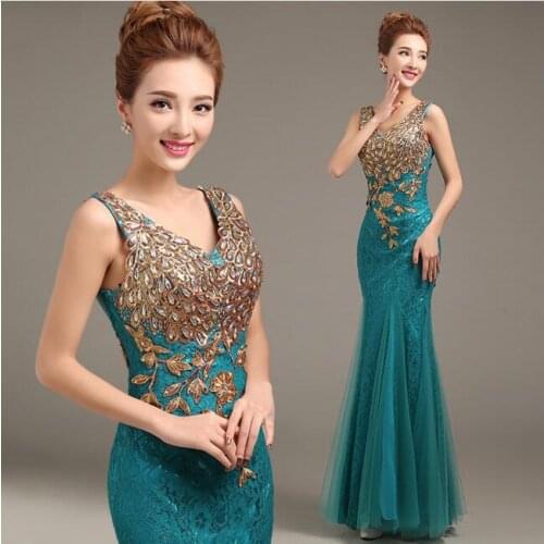 Robe de soiree 2017 V-Neck Mermaid Beading Royal Blue gowns Evening Dresses Long vestido de noche prom dresses party dresses