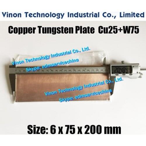 1PC PACK) 6x75x200mm Copper Tungsten Plate CuW75 (W75+Cu25), edm Tungsten Copper Electrode W75, Electric Spark Tungsten Copper