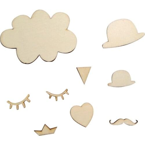 10pcs autohesion Assorted Wooden Handmade cloud hat eyelashes for children Happy Festival Gifts Decor Desk