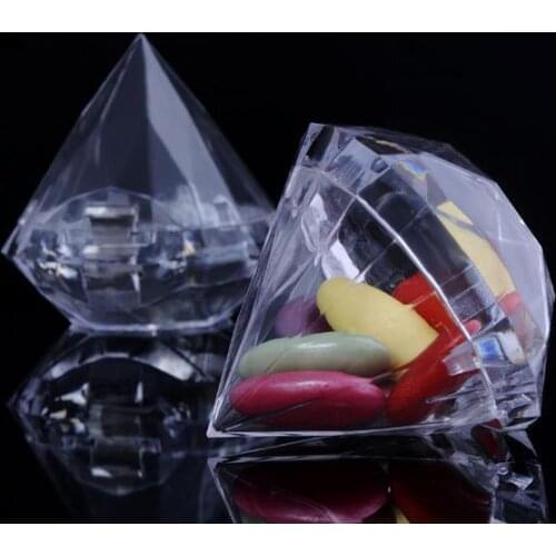 200pcs/lot Clear Plastic Diamond Candy Boxes Wedding Favor Box Sweet Holders Banquet Giveaways For Guest lin4235