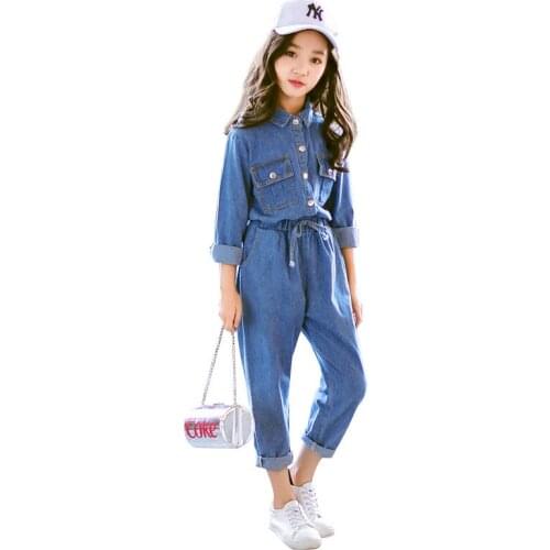 2020 big girls fashion denim clothing set tops shirts jacket+pants,kids 2pcs casual suits children clothes 4-14T