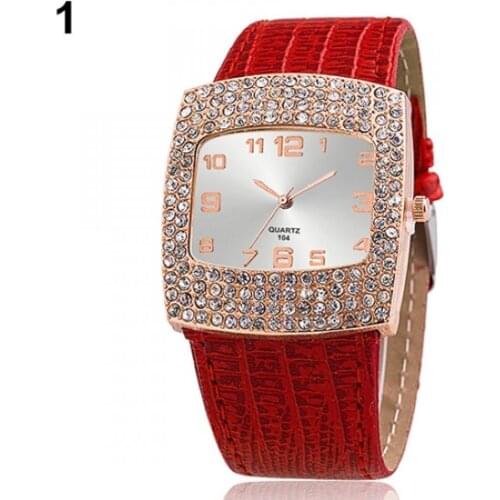 2021 New Fashion Elegant Vintage Women\s Luxury Square Case Shiny Rhinestones Faux Leather Analog Wrist Watch for Gift