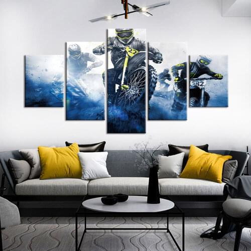 X-Game 5 Panels Motorcycle Pictures Canvas Painting Home Decor Wall Art Motor Rider HD Prints Poster for Living Room