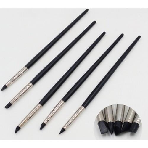 Perfect 5 pcs Nail Art Pen Brushes Silicone Carving Pottery Sculpture Building Clay Tools Black