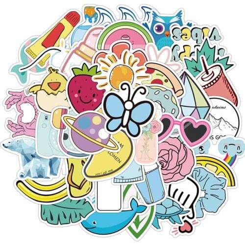 50 pcs Mixed Cartoon Computer Stickers For Phone Laptop Travel Luggage Funny Sticker Simple Colorful Waterproof Graffiti Sticker