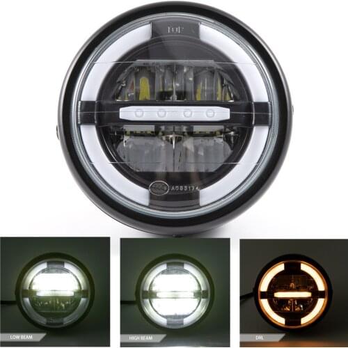 7'' Motorcycle Cafe Racer Vintage Universal LED Protection Headlight High Low Beam DRL For Harley Choppers Custom Honda Yamaha
