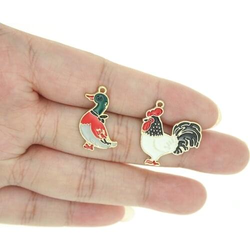 8pcs/lot Cute Rooster Duck Enamel Cock Poultry Animal Gold Charms For DIY Jewelry Earrings Bracelet Necklace Making Findings New