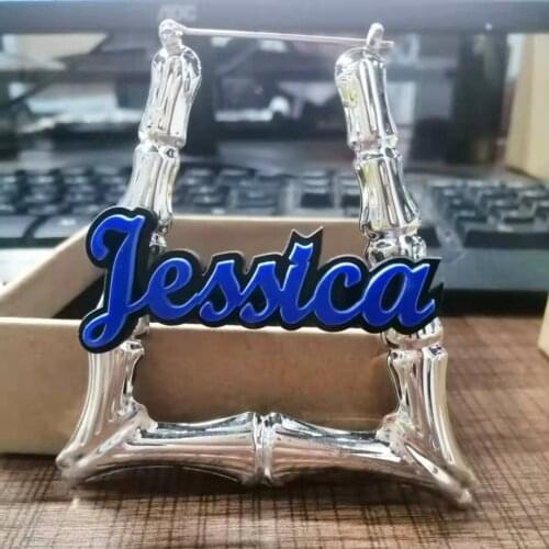 Personalized Name font bamboo hoop Earrings For Women Girls acrylic laser Custom Name Piercing Earrings Jewelry Christmas Gift