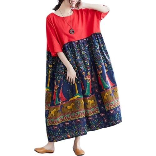 ARCSINX Plus Size Womens Dress 4XL 5XL 6XL 7XL 8XL Short Sleeve Print Sundress Female Summer Casual Cotton Dresses For Women