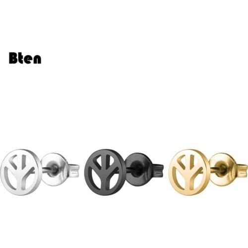 Bten eace Sign Earrings Gold steel Black Stainless Steel Jewellery for Women Men Stud Earrings Peace Symbol Anti-War Gift