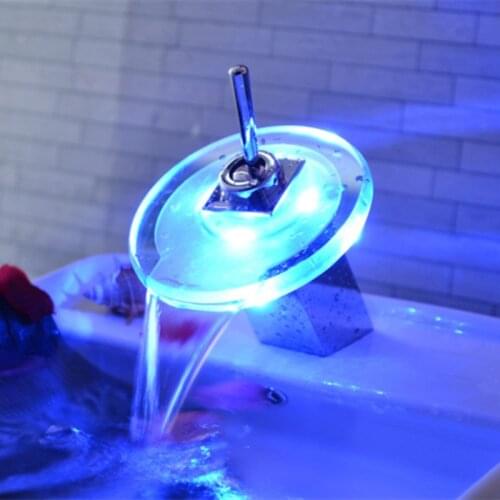 Free shipping polished chrome LED Glass basin sink faucet with brass bathroom basin faucet and single handle LED water faucet