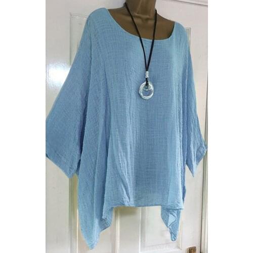 Cotton Linen Summer Blouses Batwing Sleeve 4XL 5XL Loose Plus Size Women Tunic O-Neck Long Sleeve Blouse Anomalistic Tee Shirts