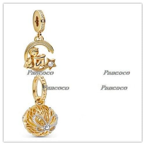 925 Sterling Silver Charm Gold Color Openwork Butterflies Pendant Beads Fit Pandora Bracelet & Necklace Diy Jewelry