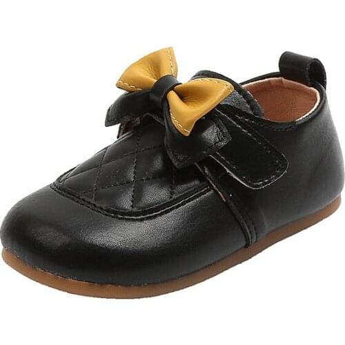 Children Black Leather Shoes for Girls Toddlers Flats Bow-knot Soft Kids Sneakers Square Toes Comfortable 21-30 Cute Spring Soft