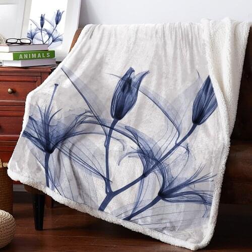 Abstract Purple Flower Home Lamb Cashmere Thick Bed Blanket Sofa Winter Warm Sherpa Duvet Covfer Newborn Wraps Kids Bedspread