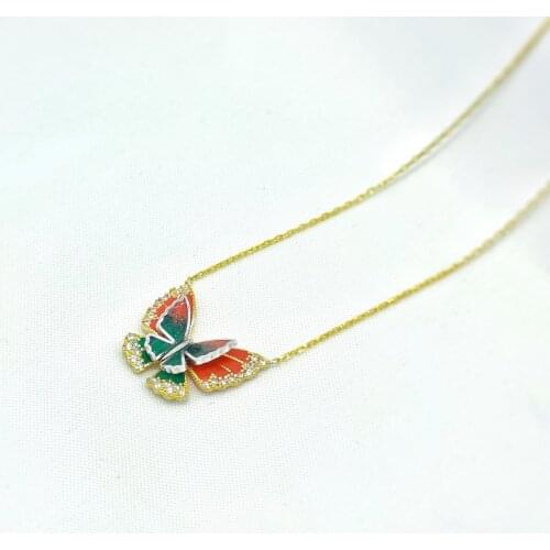 Enamel 2 Piece Butterfly 925 Sterling Silver, Gold, Rose Plated Necklace For Women Girls Handmade Jewelry Elegant Minimalist