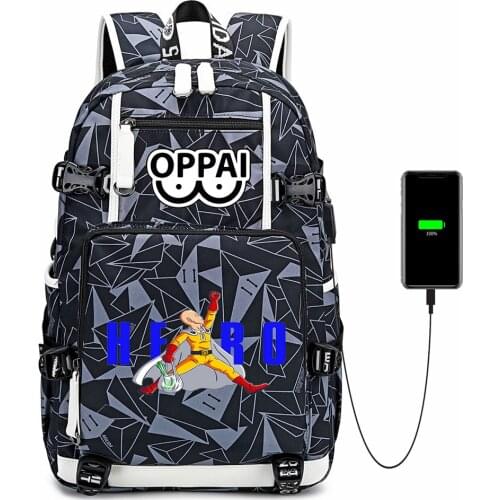 Anime One Punch-Man Canvas Backpack USB Charging Casual School Bag Zipper Shoulder Bag Mochila Laptop Bag Travel Bag Rucksack