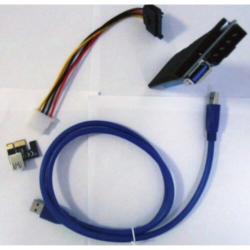 2pcs/lot PCI-E PCI E Express 1X to 16X Riser Card +USB 3.0 Extender Cable with power supply for bitcoin litecoin miner 100CM