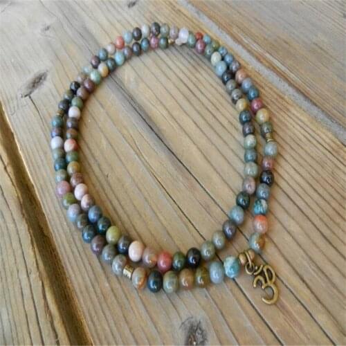 6mm Indian Agate Color Stone 108 Beads Gemstone Mala Bracelet Religious Handmade Classic Spiritua Spirituality Buddhism