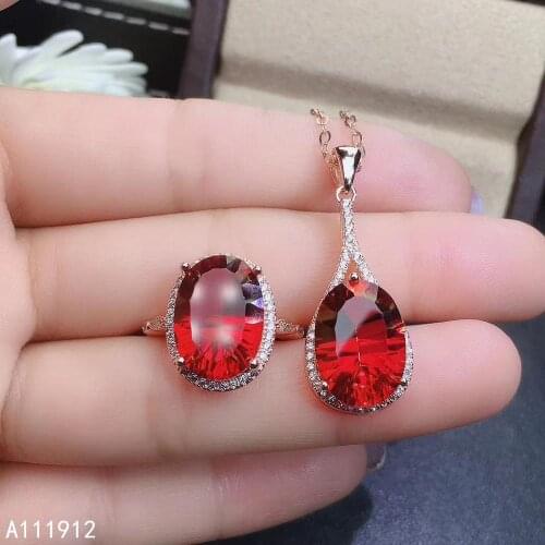 KJJEAXCMY fine jewelry natural red topaz 925 sterling silver women pendant necklace chain ring set support test classic