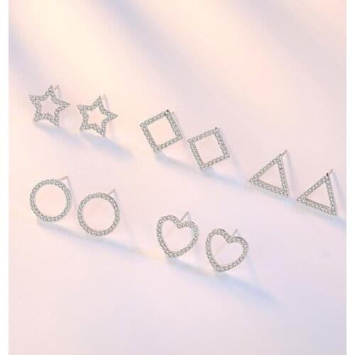 KOFSAC Fashion 925 Silver Stud Earrings For Women Wedding Jewelry Micro-Inlay Full Zircon Round Multi-Pattern Earring Girl Gifts