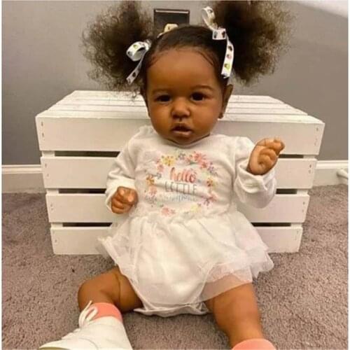 22inch bebes reborn Black Skin Reborn Baby Doll Lifelike Explode Hair Doll Realistic Reborn Toddler Children Gift Kids Playmate
