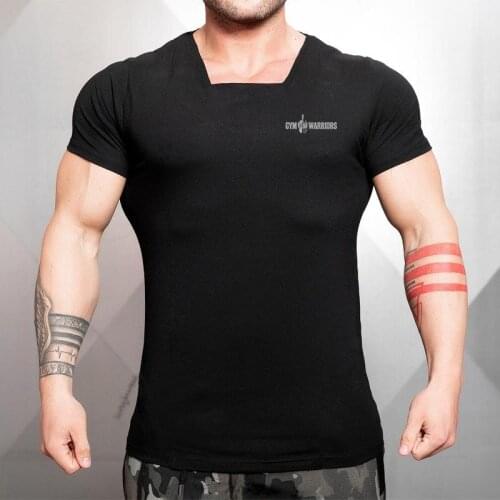 Summer T-shirt Mens Bodybuilding Tees Fashion Square Collar T Shirt Mens Breathable Fitness Short Sleeve T-shirt 6645