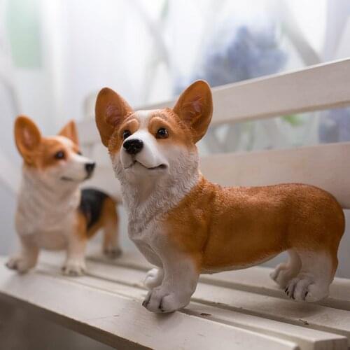 Miniature Figurines Model Mini Animal Corgi Simulation Dog Resin Figures for Kids Home Decor Accessories Childrens Gift