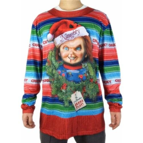 3D Wreath Print Striped Ugly Christmas T Shirt for Men Tacky Mens Christmas Party Holiday Long Sleeve Polyester T Shirt