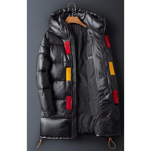 2019 new arrival winter high quality 80% white duck down hooded long jackets men,print letters waterproof parkas men down jacket