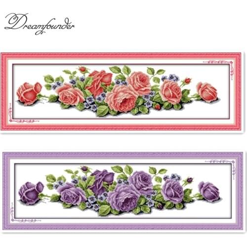 Long edition roses cross stitch kit aida 14ct 11ct count printed canvas stitches embroidery DIY handmade needlework