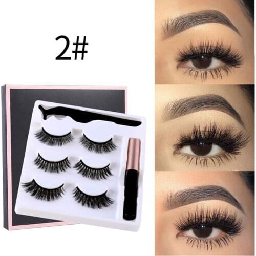 3Pairs Magnetic Eyelashs set Magnet Liquid Eyeliner Set5 Magnet Natural Long Magnetic False Eyelashes With Magnetic Eyeliner