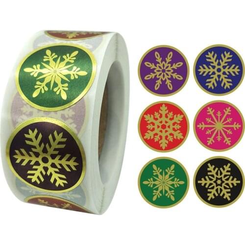 6 Design Snow Stickers Roll Gold Foil Merry Christmas Sticker For Festival Envelope Seal Stickers Jewelry Box Tags 500pc/roll