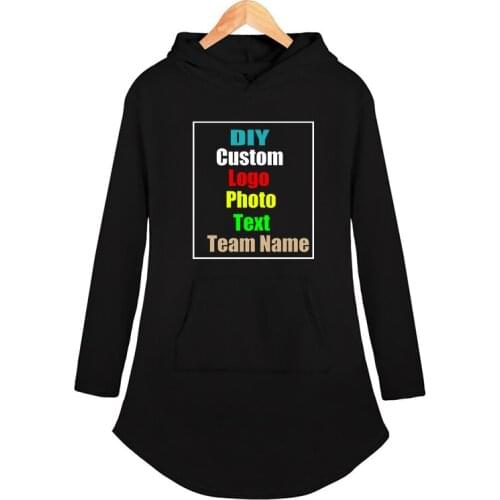 Customized LOGO Spring and Autumn New Pure Color Hooded Sweater Dress Personalized Mid-length Sweater