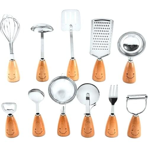 New 11Pcs Smiling Face Kitchenware Set Household DIY Baking Set Wooden Handle Utensils Kitchen Gadget Set Fork Spoon Shovel